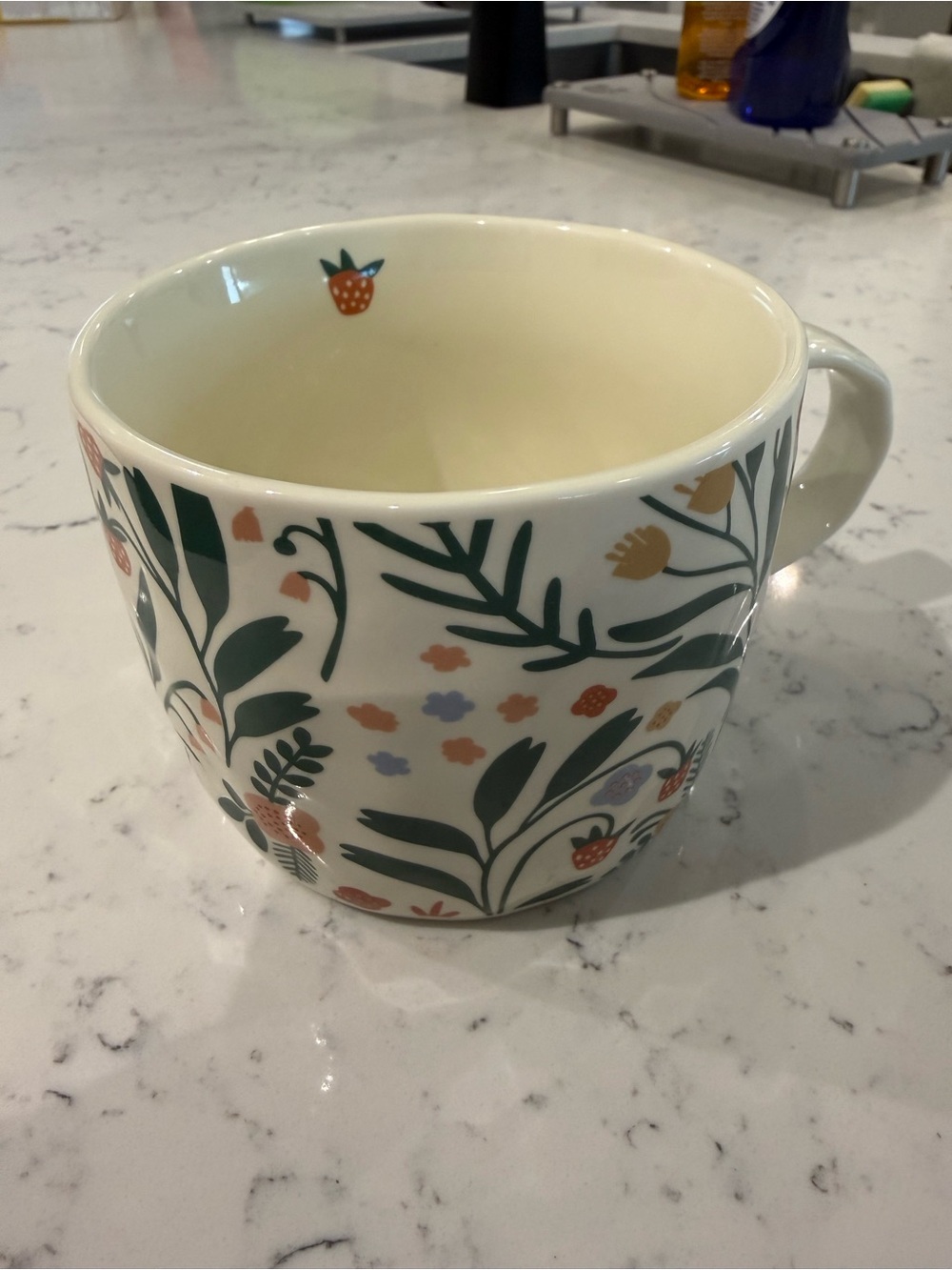 Floral Ceramic Coffee Mug - Green & Cream